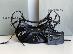 原單1比1 BALENCIAGA巴黎世家 LE CAGOLE 加小號鱷魚紋壓紋鑲萊茵石單肩包