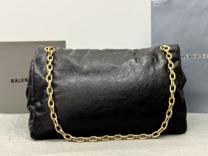 高仿BALENCIAGA巴黎世家 Monaco細紋牛皮革大號鏈帶包 大號油蠟黑金