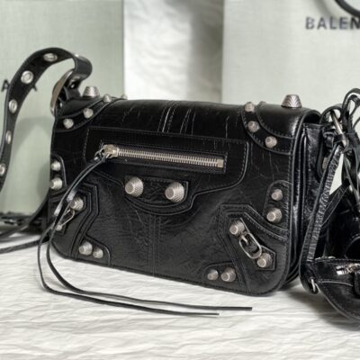 専櫃複刻BALENCIAGA巴黎世家 Le Cagole黑色細紋牛皮革小號單肩包