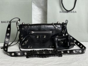 専櫃複刻BALENCIAGA巴黎世家 Le Cagole黑色細紋牛皮革小號單肩包