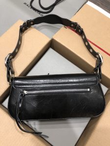 専櫃複刻BALENCIAGA巴黎世家 Le Cagole黑色細紋牛皮革大號單肩包