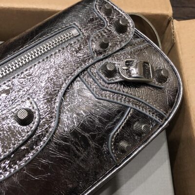 専櫃複刻BALENCIAGA巴黎世家 Le Cagole銀色細紋牛皮革大號單肩包