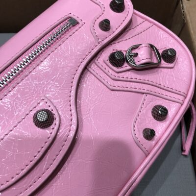 専櫃複刻BALENCIAGA巴黎世家 Le Cagole粉色細紋牛皮革大號單肩包