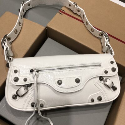 専櫃複刻BALENCIAGA巴黎世家 Le Cagole白色細紋牛皮革大號單肩包