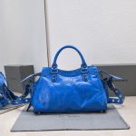 原單高仿BALENCIAGA巴黎世家 Neo Cagole 細紋牛皮革手提包 中號藍色