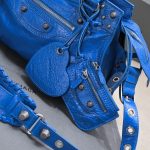 原單高仿BALENCIAGA巴黎世家 Neo Cagole 細紋牛皮革手提包 中號藍色