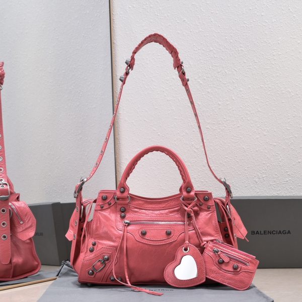 原單高仿BALENCIAGA巴黎世家 Neo Cagole 細紋牛皮革手提包 中號紅色