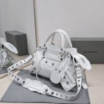 複刻高仿BALENCIAGA巴黎世家 Neo Cagole 細紋牛皮革手提包 中號白色