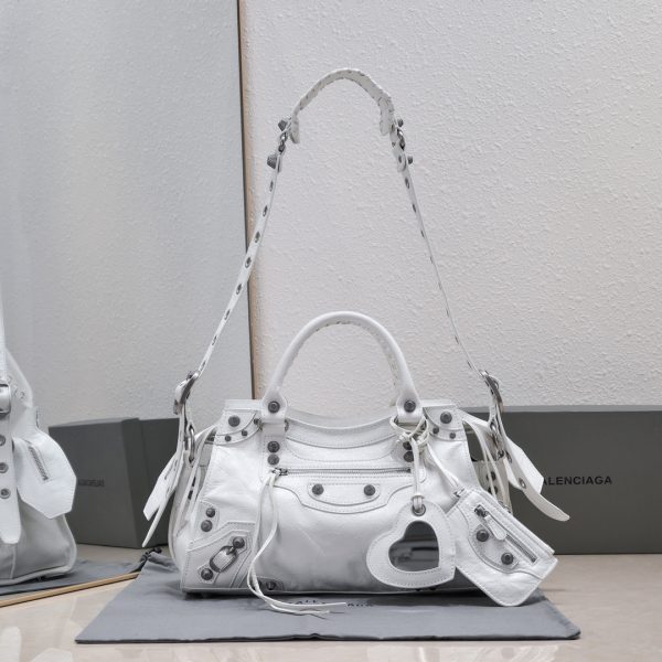 複刻高仿BALENCIAGA巴黎世家 Neo Cagole 細紋牛皮革手提包 中號白色