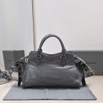 複刻高仿BALENCIAGA巴黎世家 Neo Cagole 細紋牛皮革手提包 中號灰色