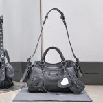 複刻高仿BALENCIAGA巴黎世家 Neo Cagole 細紋牛皮革手提包 中號灰色