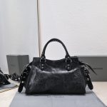 複刻高仿BALENCIAGA巴黎世家 Neo Cagole 細紋牛皮革手提包 中號黑色