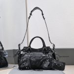 複刻高仿BALENCIAGA巴黎世家 Neo Cagole 細紋牛皮革手提包 中號黑色