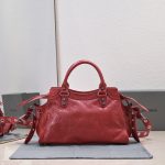 複刻高仿BALENCIAGA巴黎世家 Neo Cagole 細紋牛皮革手提包 中號酒紅