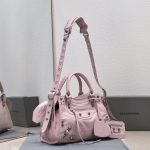 複刻高仿BALENCIAGA巴黎世家 Neo Cagole 細紋牛皮革手提包 中號淺紫