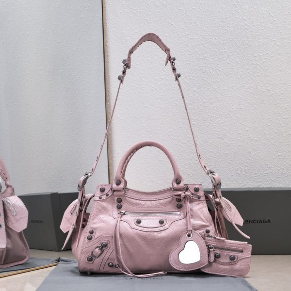 複刻高仿BALENCIAGA巴黎世家 Neo Cagole 細紋牛皮革手提包 中號淺紫