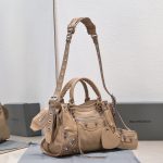 複刻高仿BALENCIAGA巴黎世家 Neo Cagole 細紋牛皮革手提包 中號棕色