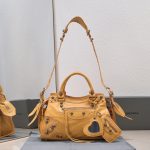 複刻高仿BALENCIAGA巴黎世家 Neo Cagole 細紋牛皮革手提包 中號橙色
