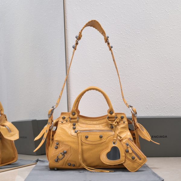 複刻高仿BALENCIAGA巴黎世家 Neo Cagole 細紋牛皮革手提包 中號橙色