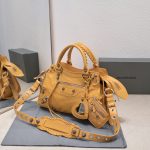 複刻高仿BALENCIAGA巴黎世家 Neo Cagole 細紋牛皮革手提包 中號橙色