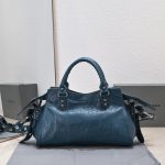 複刻高仿BALENCIAGA巴黎世家 Neo Cagole 細紋牛皮革手提包 中號深藍