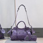 複刻高仿BALENCIAGA巴黎世家 Neo Cagole 細紋牛皮革手提包 中號紫色