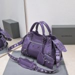 複刻高仿BALENCIAGA巴黎世家 Neo Cagole 細紋牛皮革手提包 中號紫色