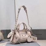 複刻高仿BALENCIAGA巴黎世家 Neo Cagole 細紋牛皮革手提包 中號杏色