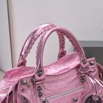 複刻高仿BALENCIAGA巴黎世家 Neo Cagole 細紋牛皮革手提包 中號銀粉