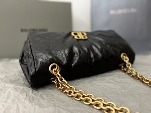 原單BALENCIAGA巴黎世家 Monaco絎縫薄牛皮革鏈帶包 小號【油蠟黑金】