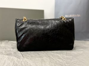 原單BALENCIAGA巴黎世家 Monaco絎縫薄牛皮革鏈帶包 小號【油蠟黑金】