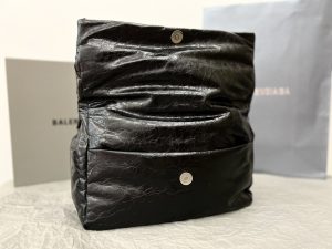 原單BALENCIAGA巴黎世家 Monaco細紋牛皮革鏈帶包 小號【油蠟黑銀】