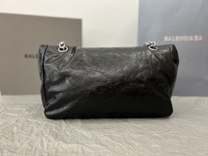 原單BALENCIAGA巴黎世家 Monaco細紋牛皮革鏈帶包 小號【油蠟黑銀】
