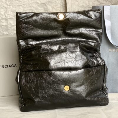 原單BALENCIAGA巴黎世家 Monaco細紋牛皮革鏈帶包 中號【油蠟黑金】