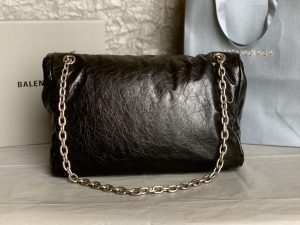 原單BALENCIAGA巴黎世家 Monaco細紋牛皮革鏈帶包 中號【油蠟黑銀】
