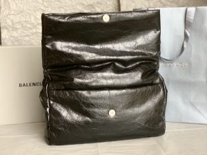 原單BALENCIAGA巴黎世家 Monaco細紋牛皮革鏈帶包 中號【油蠟黑銀】