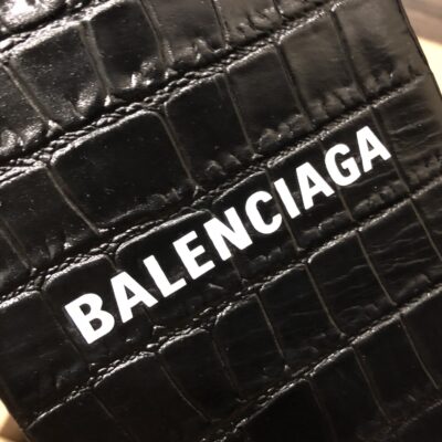一比一複刻BALENCIAGA巴黎世家 Shopping 方格牛皮革手機包 黑色鱷魚紋