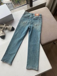 頂級原創設計師香奈兒高仿牛仔褲淺藍色牛仔褲彈力修身褲子