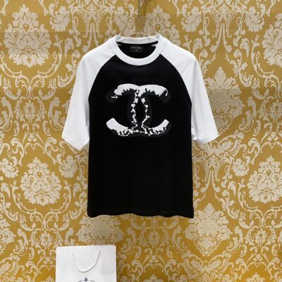 頂級復刻奢侈品元旦香奈兒春米娜彈力男女同款短袖印花T恤修身款