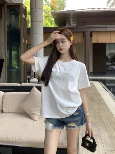 頂級原單香奈兒圓領T恤純棉修身微寬鬆短袖白色