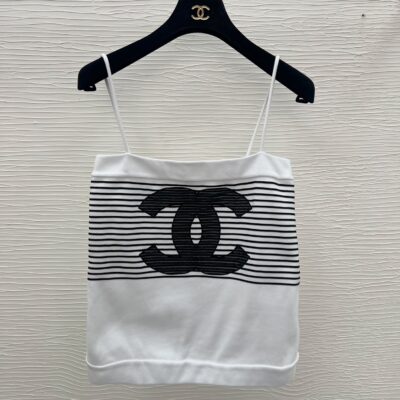 一比一復刻奢侈品香奈兒春夏新品雙C網紗logo短袖T恤 吊帶女款 情感感激感滿滿