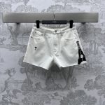 印花毛邊女款高仿DIOR牛仔短褲女款牛仔白色褲子