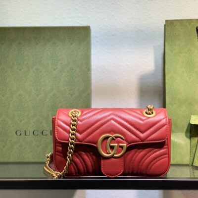 原廠皮Gucci古馳Marmot 小號包包單肩包斜挎包 紅色