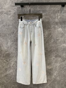 頂級原單路易威登LV春夏新品 logo撞色刺繡牛仔褲復古洗水 女款 直筒寬鬆牛仔褲