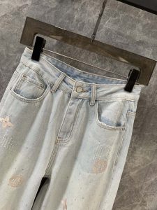 頂級原單路易威登LV春夏新品 logo撞色刺繡牛仔褲復古洗水 女款 直筒寬鬆牛仔褲