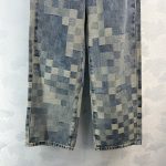 頂級原單LV高仿春夏新款盤棋格字母logo牛仔褲