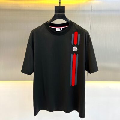 蒙口高仿男裝刺繡logo短袖純棉T恤拼色工藝精品男T恤彈力修身