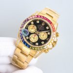 飛越彩虹之巔---勞力士彩虹圈迪通拿鉑金眼 Cal.7750機械計時高仿勞力士手錶