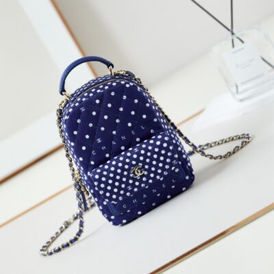 mini型CHANEL全套包裝新品彩色材質高仿雙肩包手提包 藍色