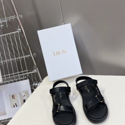 羊皮內裡正品開模頂級高仿DIOR女款涼鞋  黑色